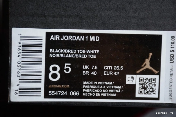 Jordan Toe Bred 1 554724-066 Mid Air  554724-066 1019
